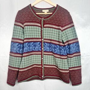 Appleseeds Button Front Fair‎ Isle Cardigan Sweater M | Cozy Nordic Knit